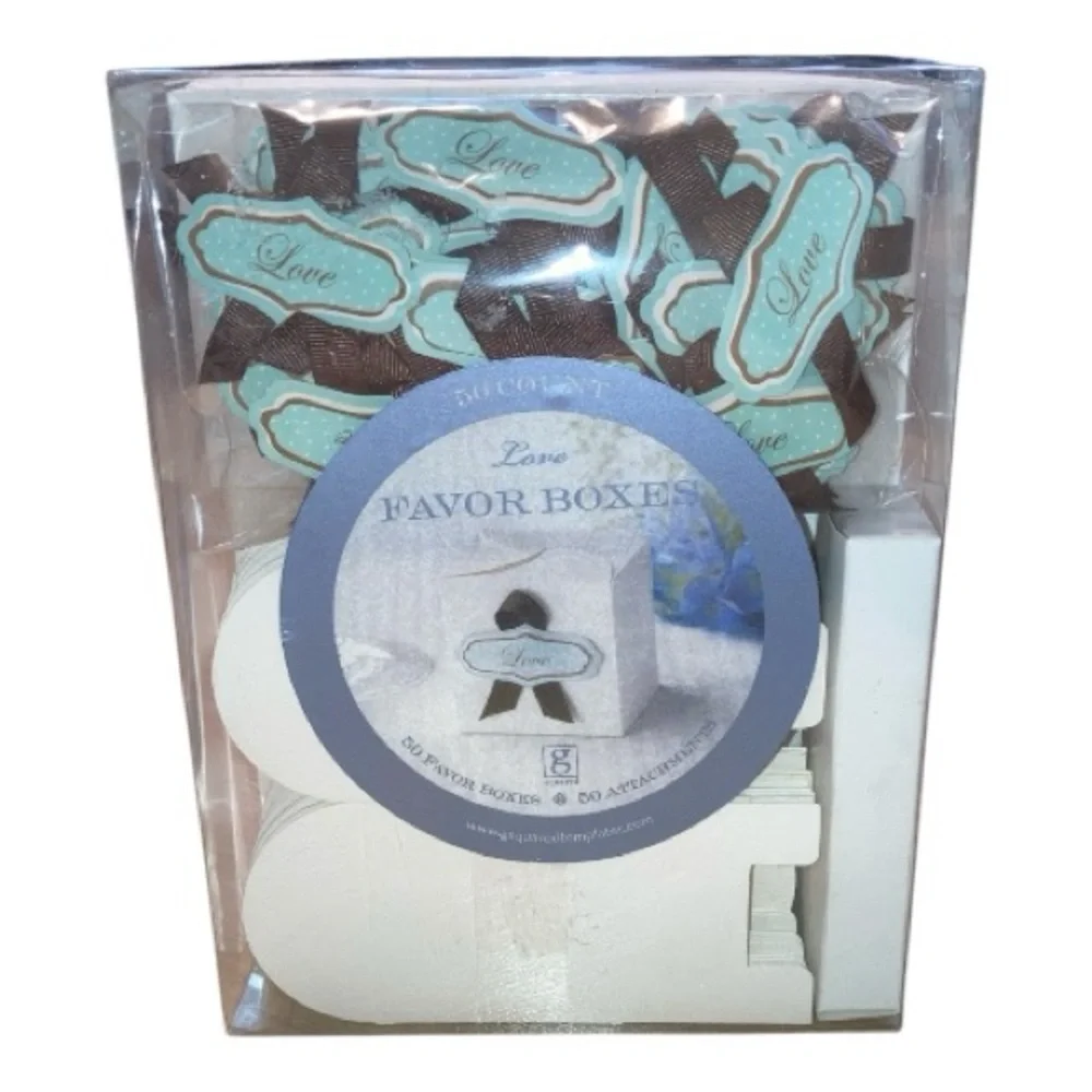 Love Favor Boxes with Brown and Mint Accents - 50 Count